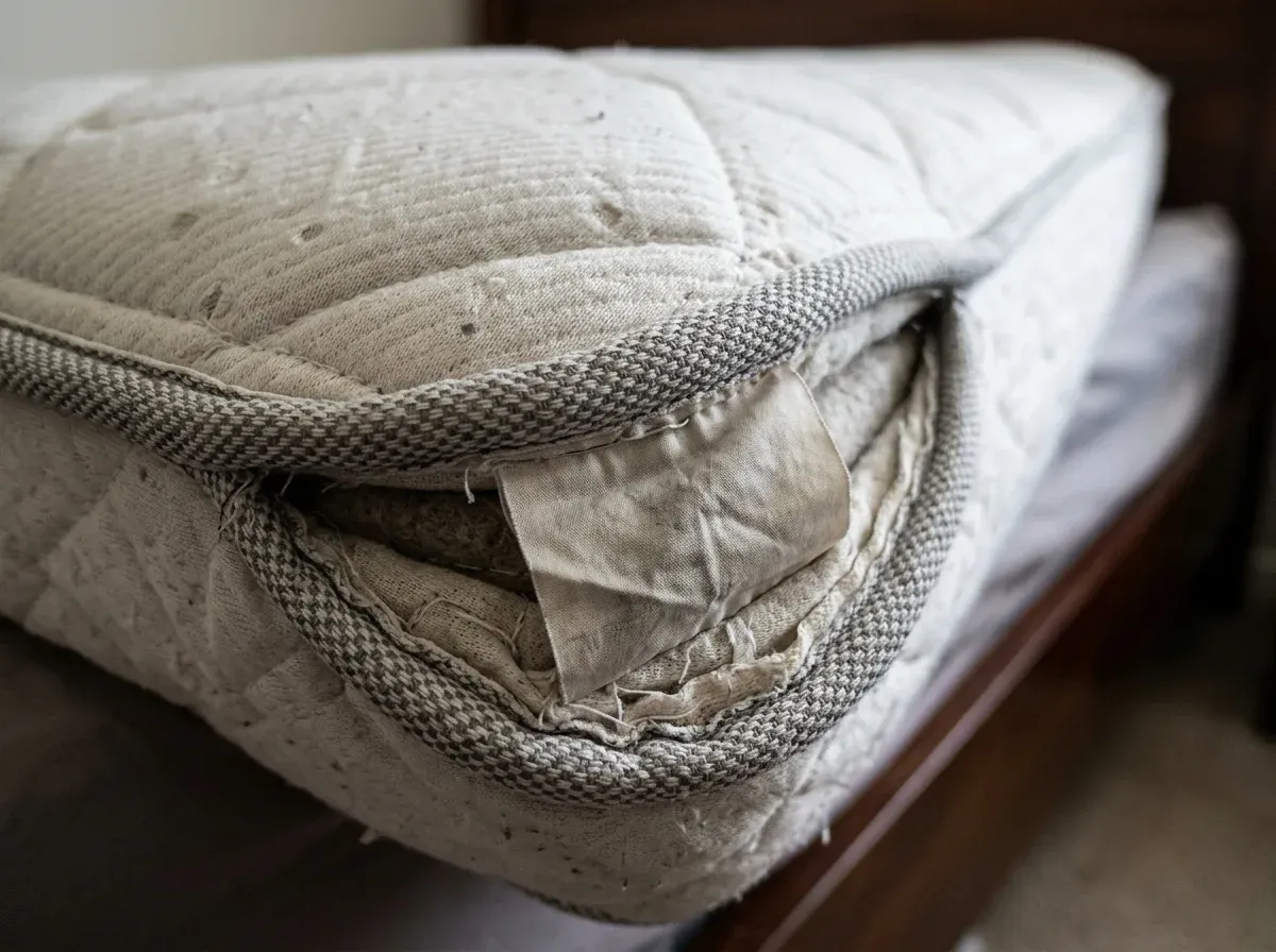 Matracvarrat és a matrac címkéje alatti rés