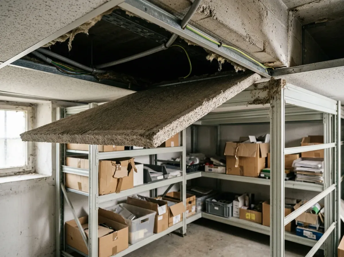 Álmennyezet és a raktári polcok hátsó sarka