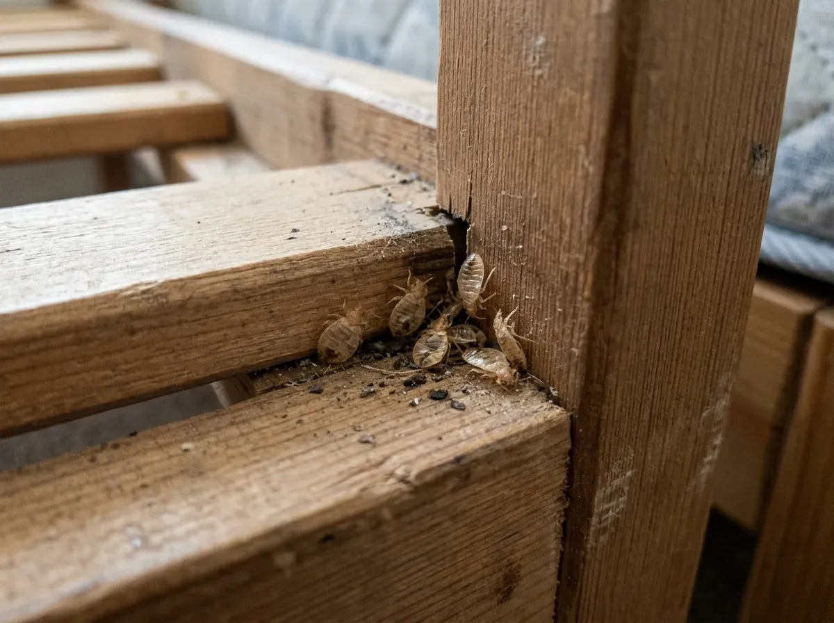 Levedlett bőr az ágykeret és a lécrács réseiben